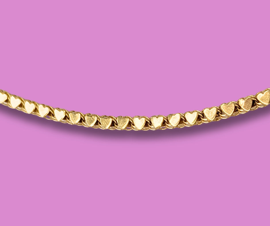14K Yellow Gold Heart Link Bracelet 7"