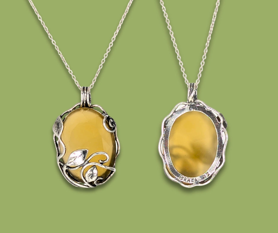 925 Sterling Silver Leafy Green-Yellow Carnelian Pendant