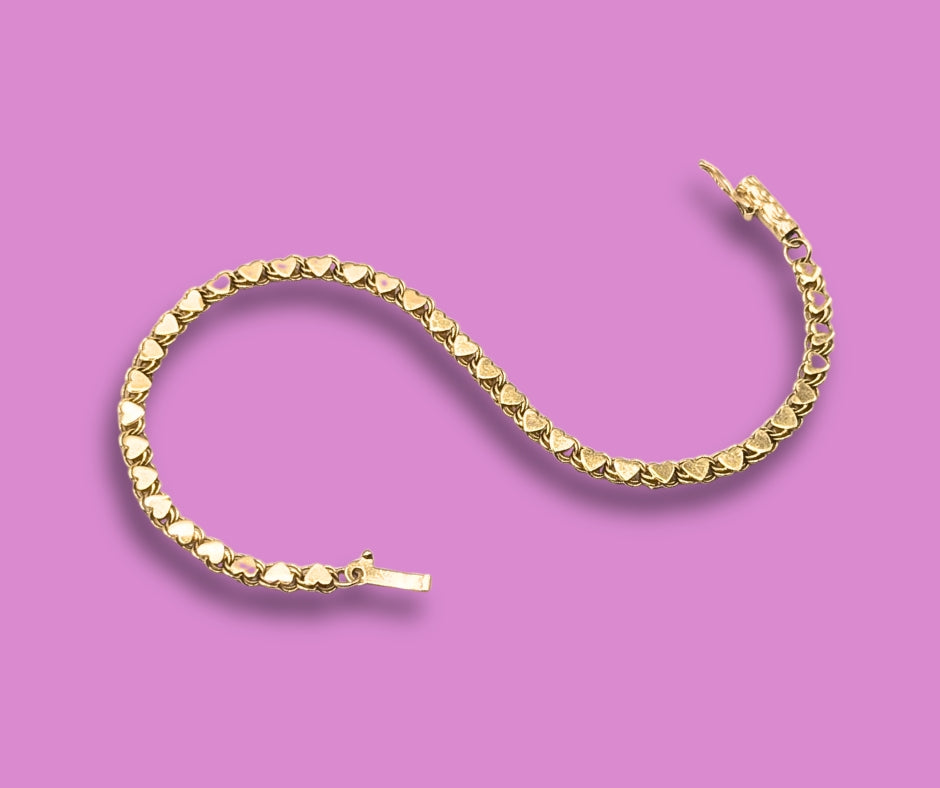 14K Yellow Gold Heart Link Bracelet 7"
