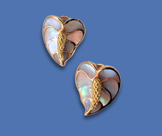 14K Rose Gold Na Hoku Mother of Pearl Laceleaf Earrings
