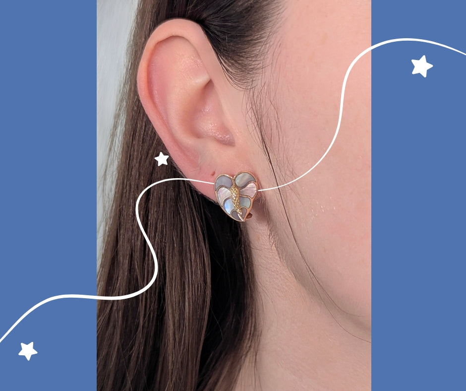 14K Rose Gold Na Hoku Mother of Pearl Laceleaf Earrings