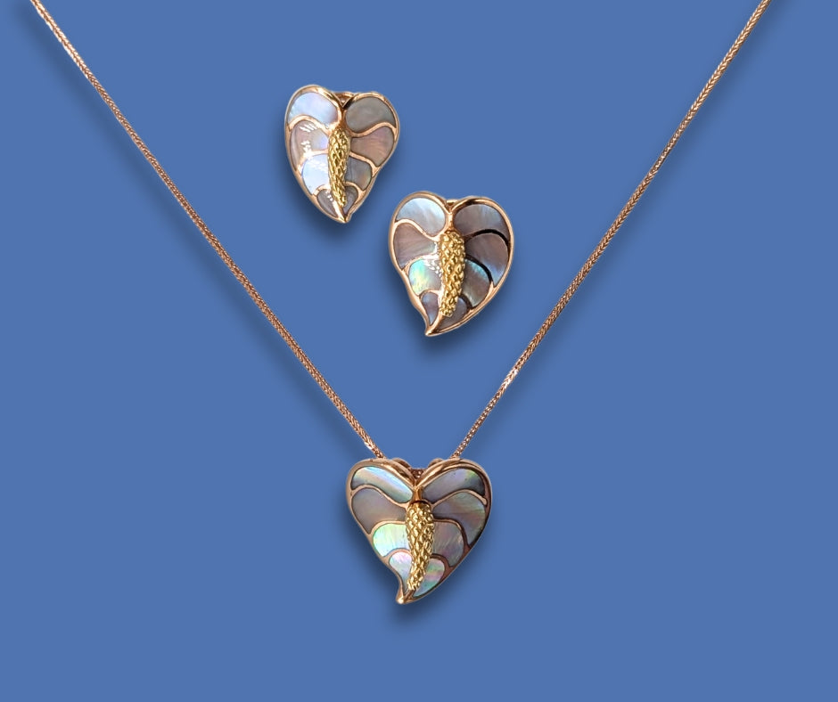 14K Rose Gold Na Hoku Mother of Pearl Laceleaf Earrings
